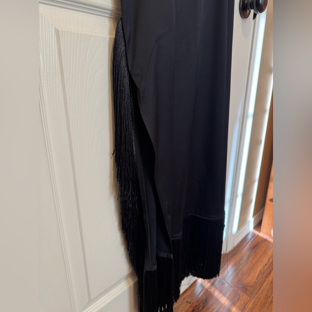 Banana Republic Fringe Satin Maxi Dress - Size 8 - Black - Picture 8 of 9